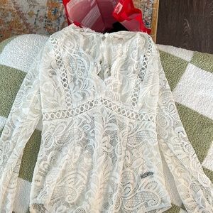 White lace, long sleeve bodysuit